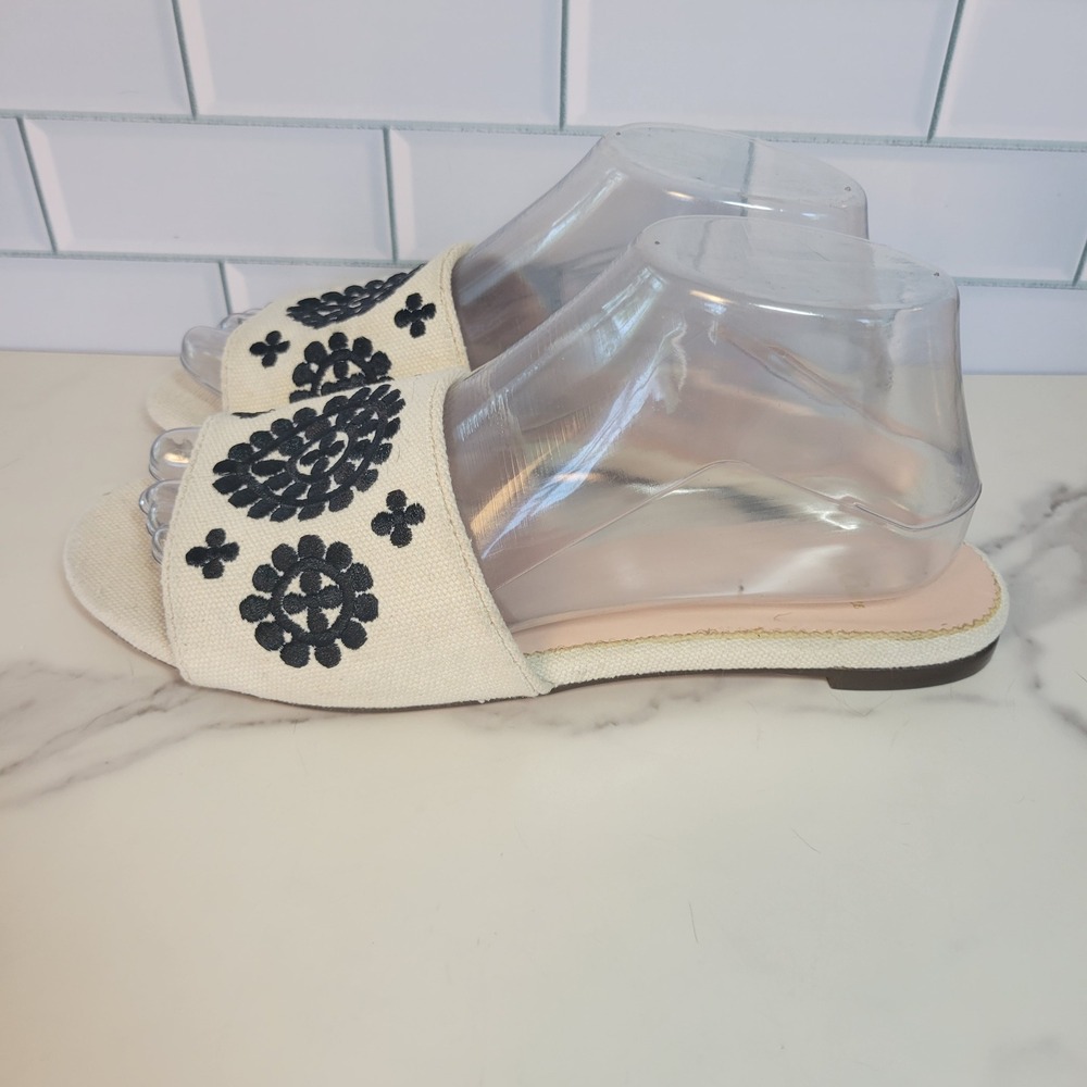 J.Crew Womens Embroidered Slide Sandals Beige Blue Floral Canvas Size 8 Cora